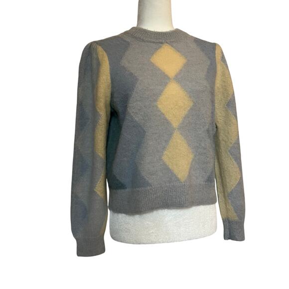 J. Crew Diamon Checked Crewneck Sweater Blue Yellow - Picture 9 of 9